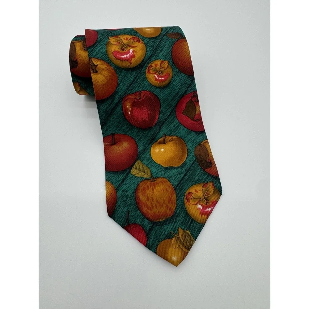 Structure Tie Green Apple Fruit Novelty Silk Necktie Red Yellow Pattern Mens